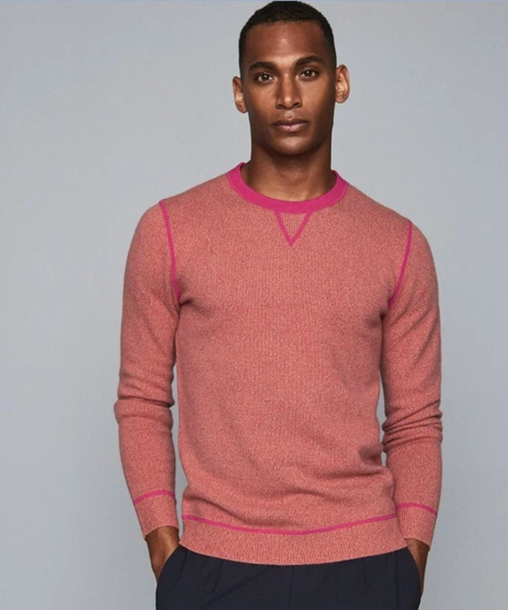 REISS Allandale Wool Blend Fluoro Jumper Sweater Size L NEW $220 Pink Crew